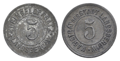 Ландсберг-Ан-Дер-Варте (Гожув-Велькопольский) 5 пфеннигов ND Funck 270.2, Men18 17840.2 цинк 4396-1256