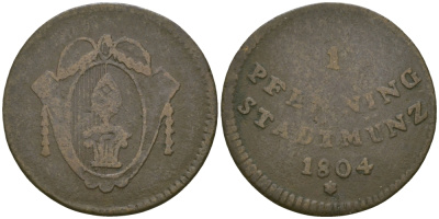 Аугсбург 1 пфенниг 1804 свободный город, городской выпуск KM 191 медь 99-835