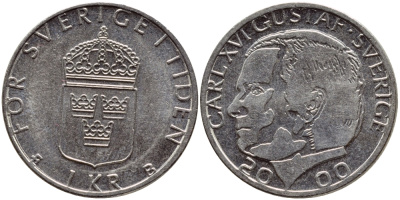 Швеция 1 крона 2000 Карл XVI Густав (1973- ) KM 852а медно-никель 4379-211
