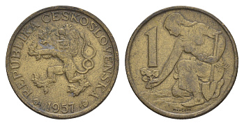 Чехословакия 1 крона 1957 KM 46 алюминиевая бронза 4546-1034
