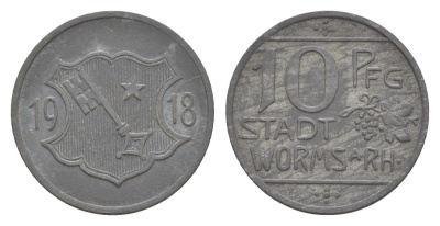 Вормс 10 пфеннигов 1918 Funck 613.1, Men05 27640.1, Men18 34694.1 цинк 4643-1021