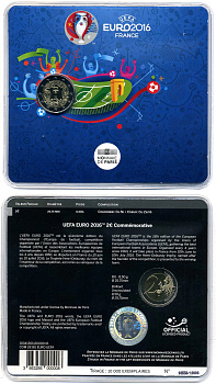 Франция 2 евро 2016 чемпионат европы по футболу, UEFA, буклет, пластик, запайка KM 102 биметалл BUNC 966-4-2