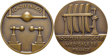 Франция медаль ND рентгенодиагностическое общество Франции основано в 1909 году, медальер G.N. Rispal, диаметр 59 мм.  бронза    1089-4-23