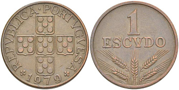 Португалия 1 эскудо 1979 KM 597 бронза 4517-514