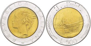 ИТАЛИЯ 500 ЛИР 1988 R KM 111 биметалл 4529-242