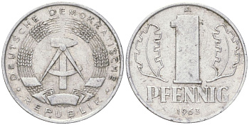 ГДР 1 пфенниг 1963 A KM 8.1 алюминий 4613-926