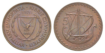 Кипр 5 милей 1970 KM 39 бронза UNC 4648-1021