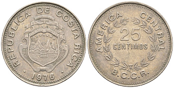 Коста-Рика 25 сентимо 1976 KM 188.1, Schoen 43 медно-никель 4116-912