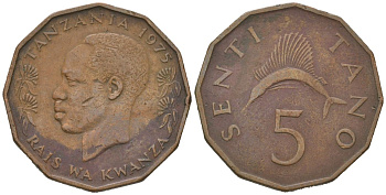 Танзания 5 центов 1975 KM 1 бронза 4577-715