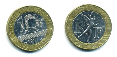 Франция 10 франков 1991 тип Гений Бастилии KM 964.1, Le Frank 375.6 биметалл 25-2254
