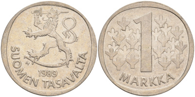 ФИНЛЯНДИЯ 1 МАРКА 1989 M KM 49а медно-никель 4556-824