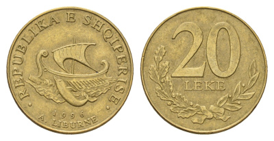Албания 20 леков 1996 KM 78 алюминиевая бронза 3459-755