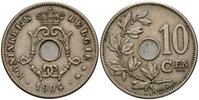 Бельгия 10 сантимов 1904 BELGI? KM 53 медно-никель 4189-757