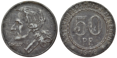 Марбах 50 пфеннигов 1921 Фридрих Шиллер Funck 316.3, Men05 16251.3, Men18 20385.3 цинк     4121-337