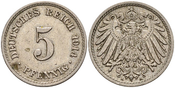 Германия 5 пфеннигов 1914 A KM 11, J. 12 медно-никель 4151-545