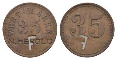 Германия игровой жетон 35 пфеннигов ND с отметкой F бронза 4638-214
