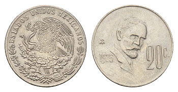 Мексика 20 сентаво 1975 Франциско Индалеси KM 442 медно-никель UNC 4685-651