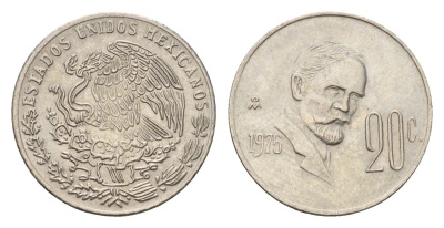 Мексика 20 сентаво 1975 Франциско Индалеси KM 442 медно-никель UNC 4685-651