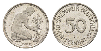 Германия 50 пфеннигов 1990 F KM 109.2, J. 384a медно-никель 4632-927