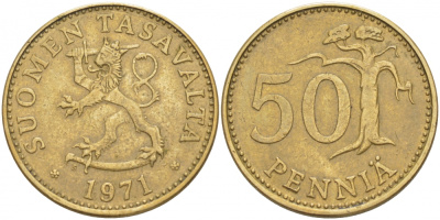ФИНЛЯНДИЯ 50 ПЕННИ 1971 S KM 48 алюминиевая бронза 3457-925