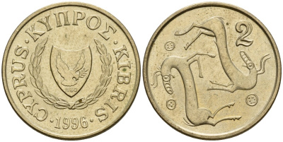 Кипр 2 цента 1996 KM 54.3 никель латунь 4606-227