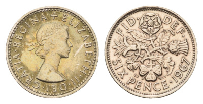 Великобритания 6 пенсов 1967 Елизавета II (1952-2022) KM 903, Spink 4149 медно-никель 4685-151