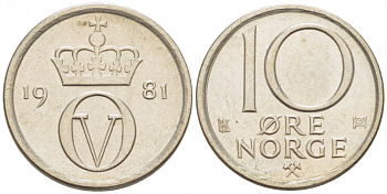 Норвегия 10 эре 1981 Улаф V (1958-1991) KM 416 медно-никель 3955-251