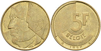 Бельгия 5 франков 1987 Belgie  KM 164 алюминиевая бронза    4595-543
