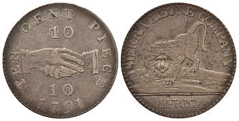 Сьерра-Леоне 10 центов 1791 рукопожатие, лев KM 3 серебро 00-812-41