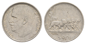 Италия 50 чентезимо 1924 редкий год - 599000 экземпляров KM 61 никель 603-142