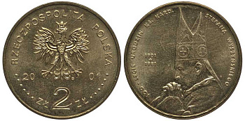 Польша 2 злотых 2001 MW, 100 лет со дня рождения Стефана Вышинского (1901-1981) KM 418, Parchimowicz 834 нордик 114-112