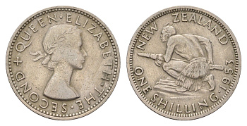 Новая Зеландия 1 шиллинг 1953 Елизавета II (1952-2022), абориген KM 27.1 медно-никель 4127-2012