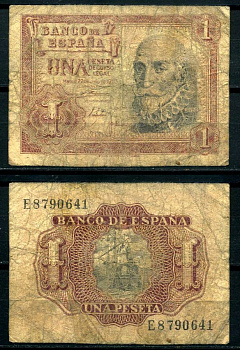 Испания 1 песета 1953 22 июля 1953, Мигель де Санта Круз Pick 144а бумага 7207-44-3-2