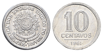 Бразилия 10 сентаво 1961 редкий год KM 564 алюминий UNC 4127-1625