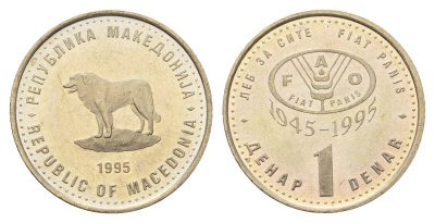 Македония 1 денар 1995 50 лет ФАО KM 5a медь цинк никель UNC 4688-736