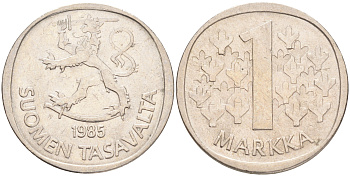 ФИНЛЯНДИЯ 1 МАРКА 1985 N KM 49а медно-никель 4556-731