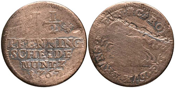 Брауншвейг-Вольфенбюттель 1 1/2 ПФЕННИГА 1767 KM 925, Welter 2782. медь 117-531