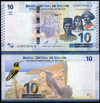 Боливия 10 боливиано 1986 (2018-2019) птица Picaflor gigante Pick 248 (2)  бумага  UNC (пресс) 447-38-1