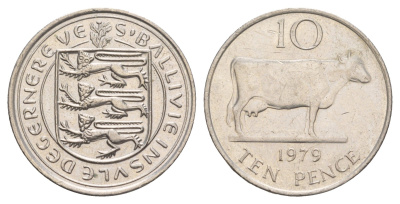 Гернси 10 пенсов 1979 Генсийская Корова KM 30 медно-никель aUNC 4654-714