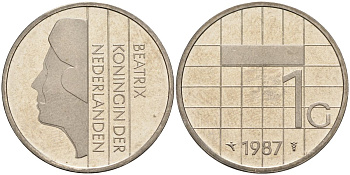 Нидерланды 1 гульден 1987 Беатрикс (1980-2013) KM 205 никель UNC 4116-131