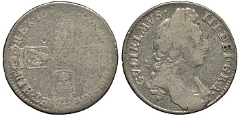 Англия 1 шиллинг 1696 Вильгельм III (1694-1702) Spink 3497, KM 533 серебро 1523-824