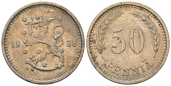 Финляндия 50 пенни 1938 S KM 26 медно-никель 4173-241
