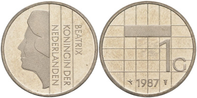 Нидерланды 1 гульден 1987 Беатрикс (1980-2013) KM 205 никель UNC 4116-131