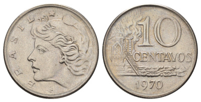 Бразилия 10 сентаво 1970 год-тип KM 578.2 медно-никель UNC 4670-1244
