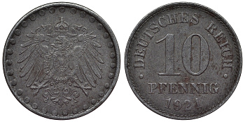 Германия 10 пфеннигов 1921 A KM 20, J. 298 железо 4119-143