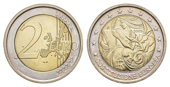 Италия 2 евро 2005 1 год с момента подписания европейской Конституции KM 245 биметалл UNC 4633-1043