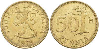 Финляндия 50 пенни 1979 К KM 48 алюминиевая бронза 219-1215