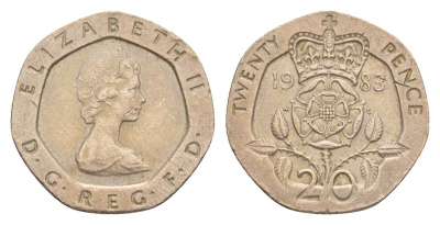 Великобритания 20 пенсов 1983 Елизавета II (1952-2022) KM 931, Spink 4230 (G1) медно-никель 4639-837
