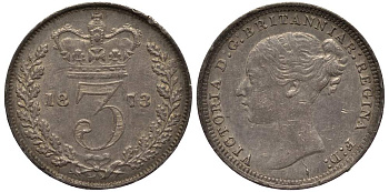 Великобритания 3 пенса 1873 Виктория (1837-1901) KM 730, Spink 3914С серебро 413-3825