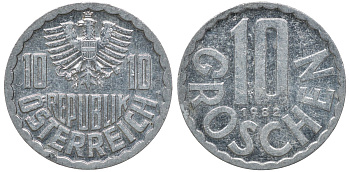 АВСТРИЯ 10 ГРОШЕЙ 1982 KM 2878 алюминий 72-1347